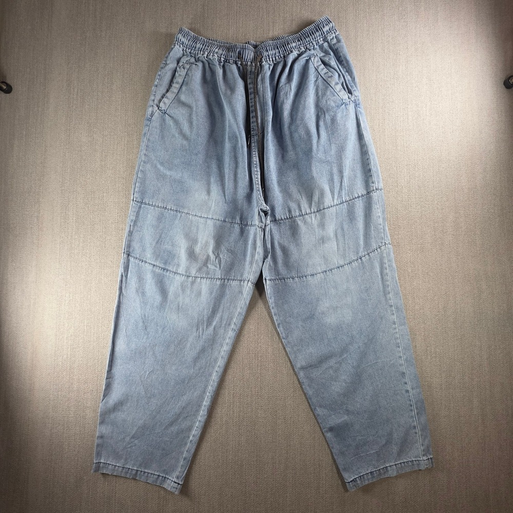 Unbranded Denim Joggers Women L Blue Elastic‎ Waist Light Wash Relax Seam Detail